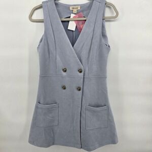 Fashion On Earth Sleeveless Double Breasted Mini‎ Dress Blue Medium office siren